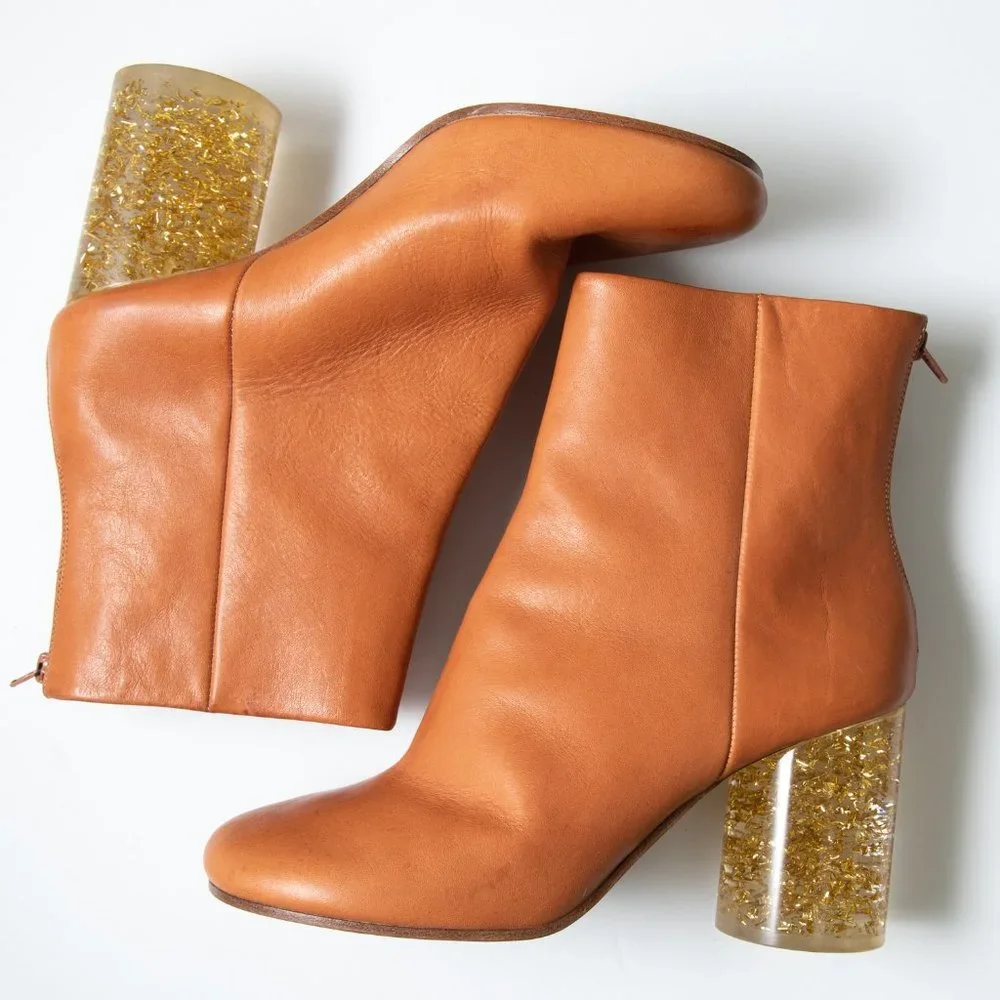 Maison Margiela Ankle Bootie Cylindrical Heel Boots Gold Leaf Lucite Size 39 - Picture 3 of 15